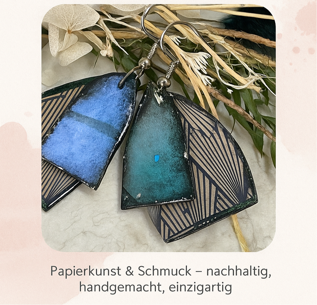 Handgemachte Ohrringe aus Papier – Blau & Grün, nachhaltig & einzigartig