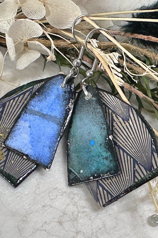 Handgemachte Ohrringe aus Papier – Blau & Grün, nachhaltig & einzigartig